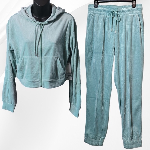 Zoe + Phoebe 2pc set plush pants + hoodie women's Large seafoam blue *NWT - Picture 4 of 4